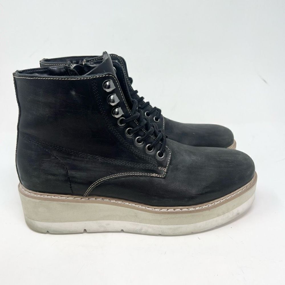 Steve Madden Self Made Sayne Ankle Boots Mens 8.5 Black Platform Leather Lace-Up